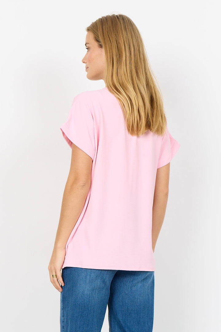 GAUZE SPLIT NECK TOP