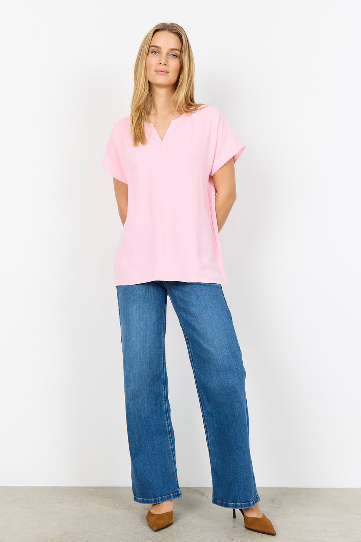 GAUZE SPLIT NECK TOP