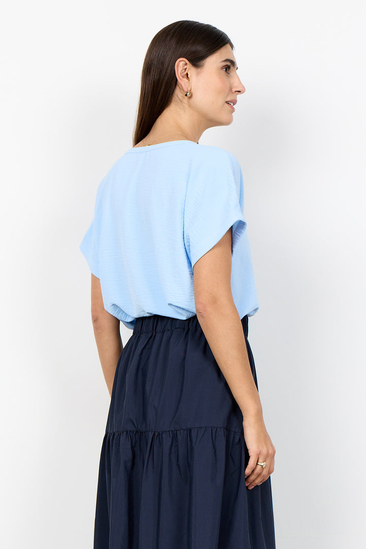 GAUZE SPLIT NECK TOP