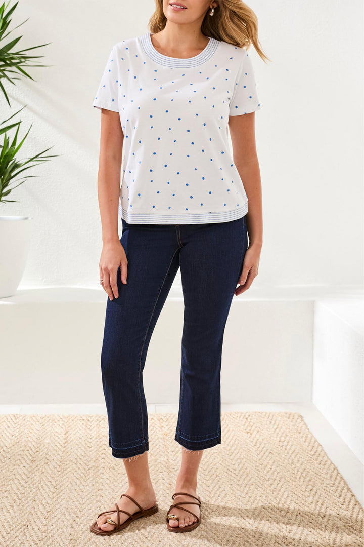 WHITE EMBROIDERED DOT SS TEE