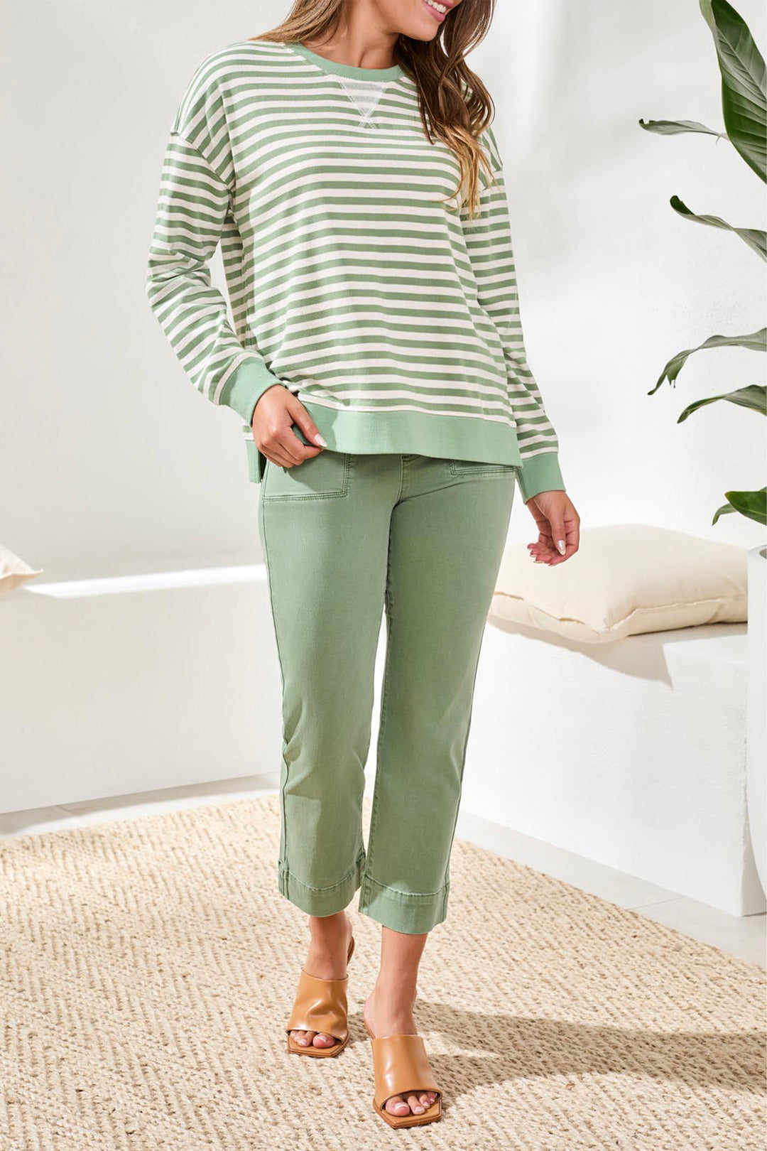 STRIPED FRENCH TERRY LS TOP