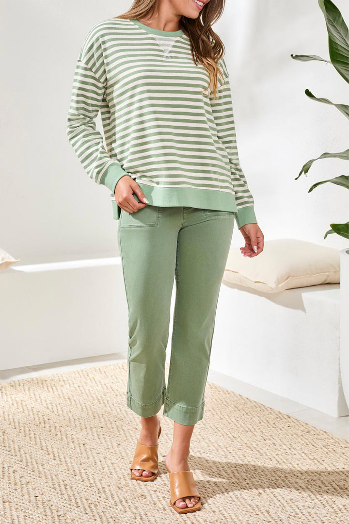 STRIPED FRENCH TERRY LS TOP