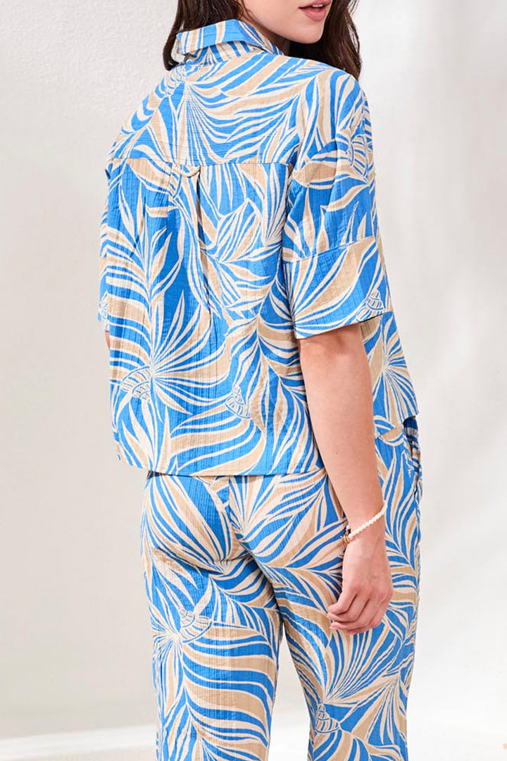 PALM LEAF CRINKLED SS BLOUSE