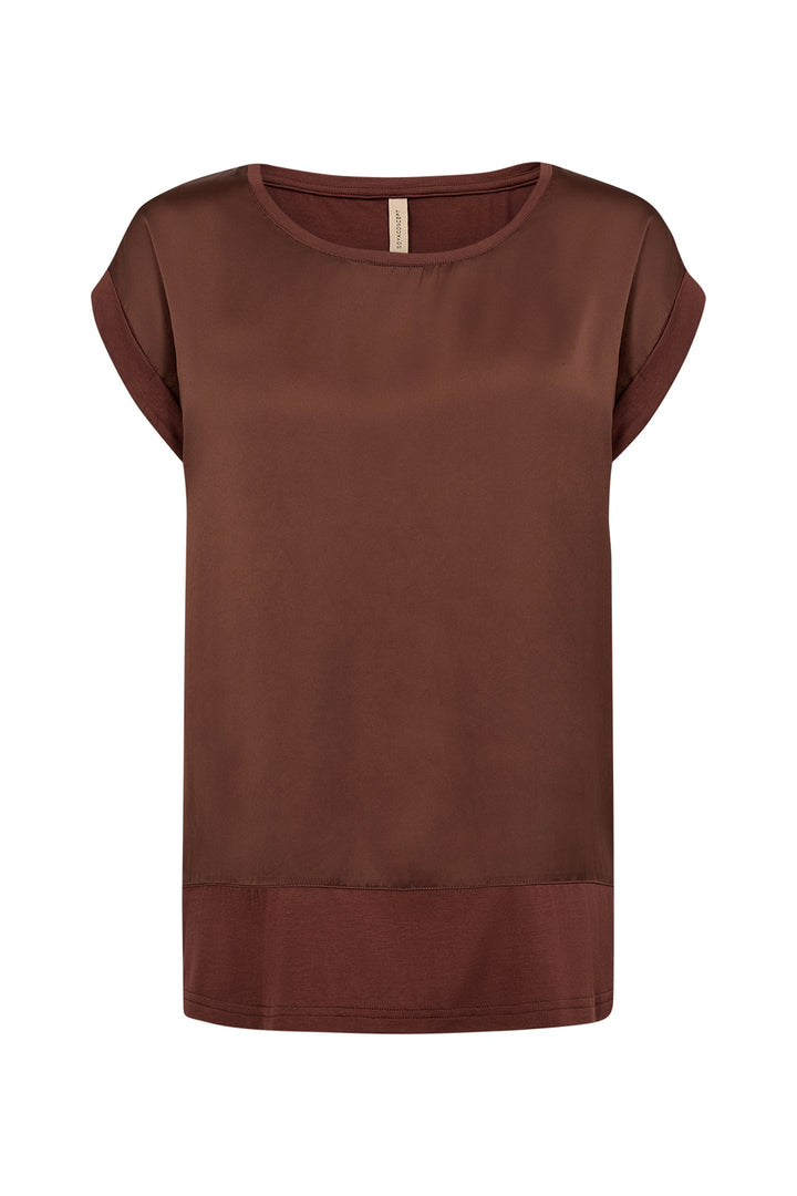 Brown short sleeve stain top on a white background