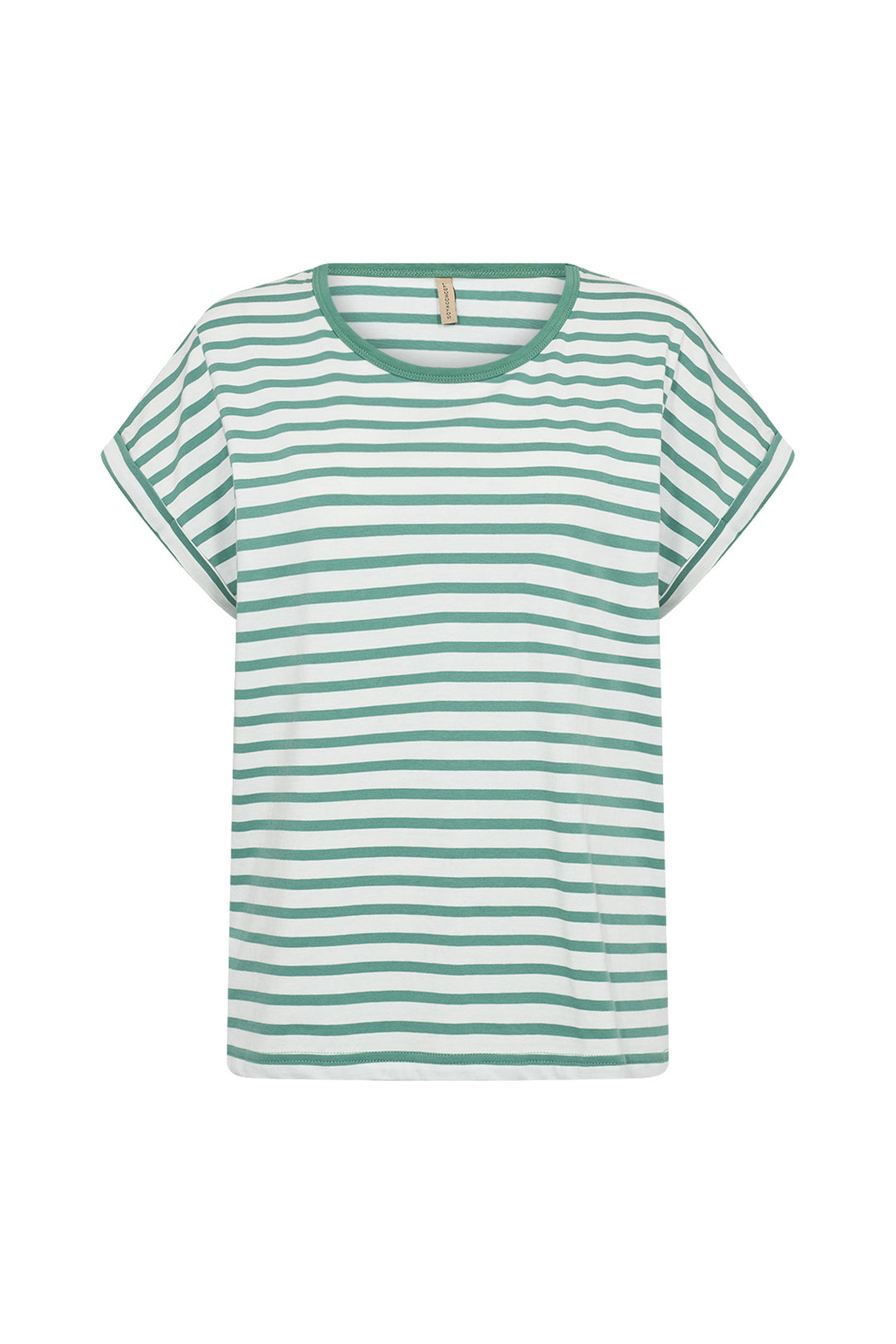 Green and white striped t-shirt on a white background