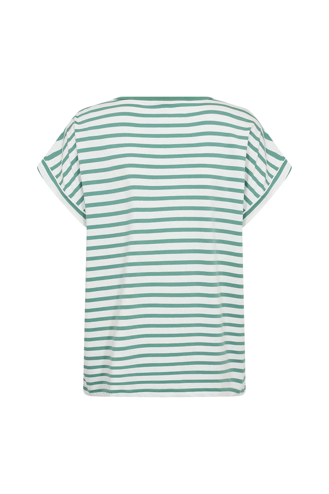 Green and white striped t-shirt on a white background