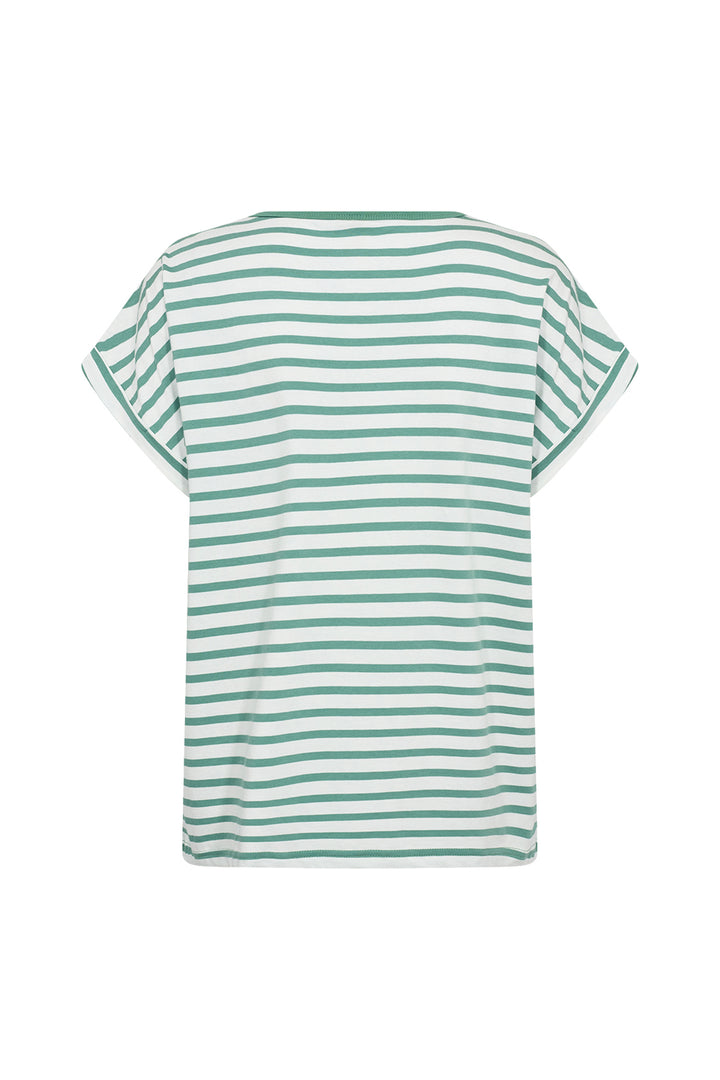 Green and white striped t-shirt on a white background