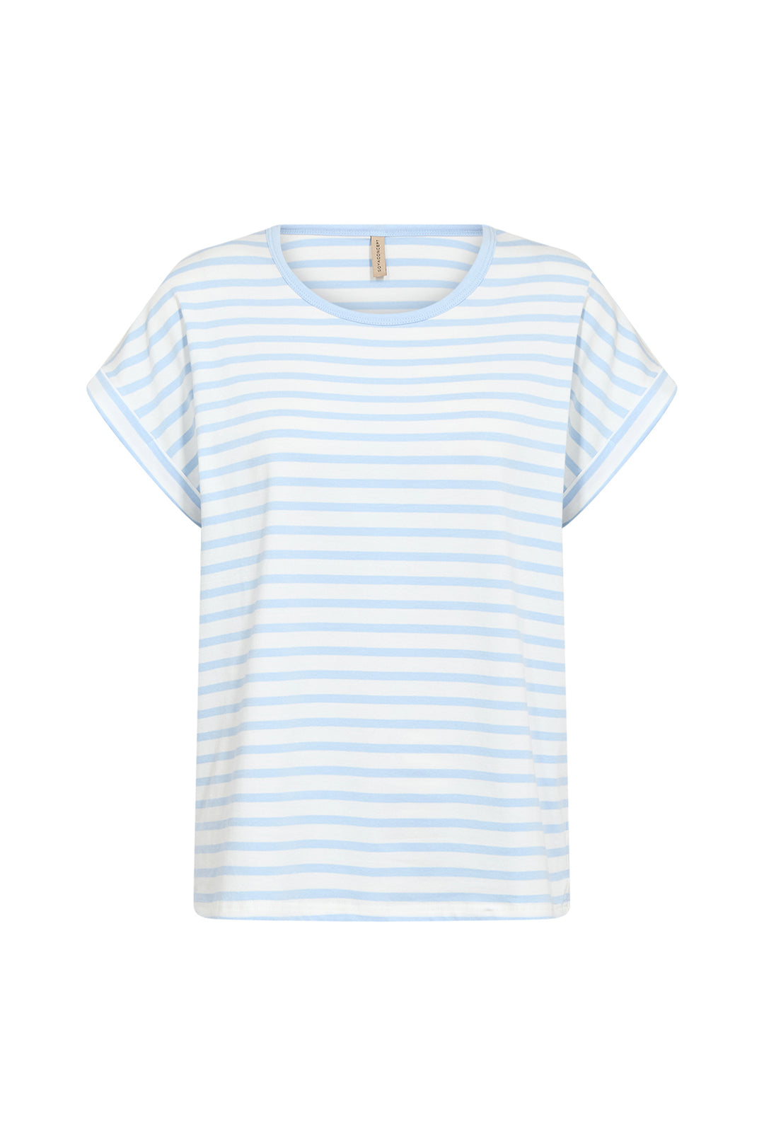 White t-shirt with blue stripes on a white background