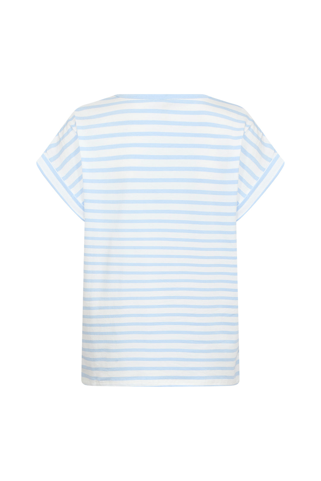 Blue and white striped t-shirt on a white background