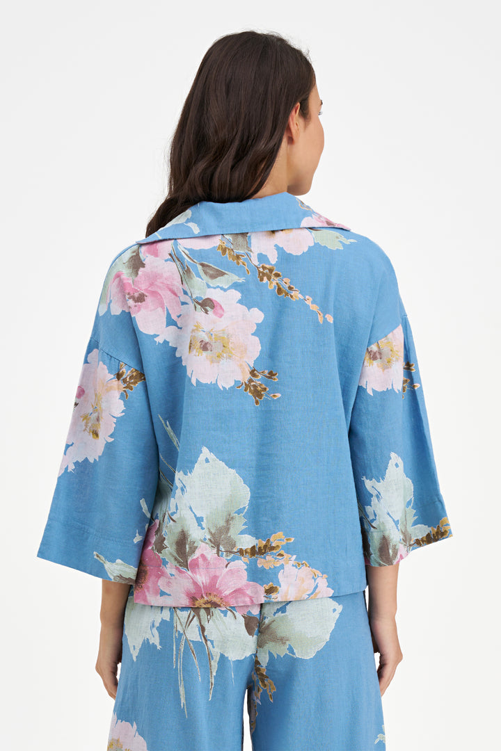 DENIM BLUE ZINNIA FLORAL POPOVER