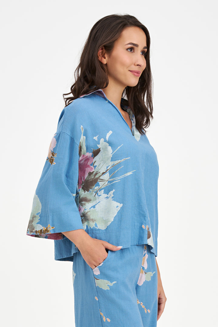 DENIM BLUE ZINNIA FLORAL POPOVER