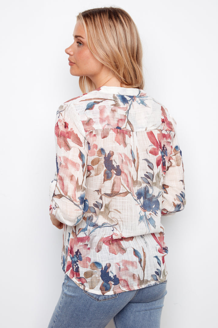 WATERCOLOUR FLORAL POPOVER BLOUSE
