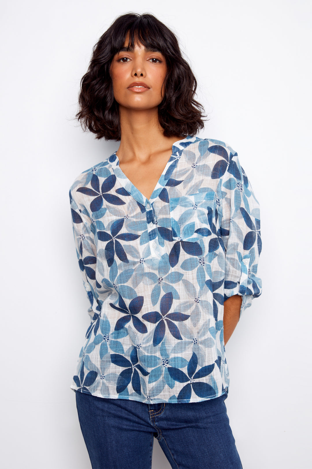 PETAL FLORAL POPOVER BLOUSE