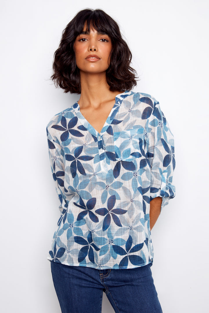 PETAL FLORAL POPOVER BLOUSE