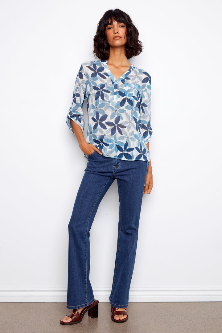 PETAL FLORAL POPOVER BLOUSE