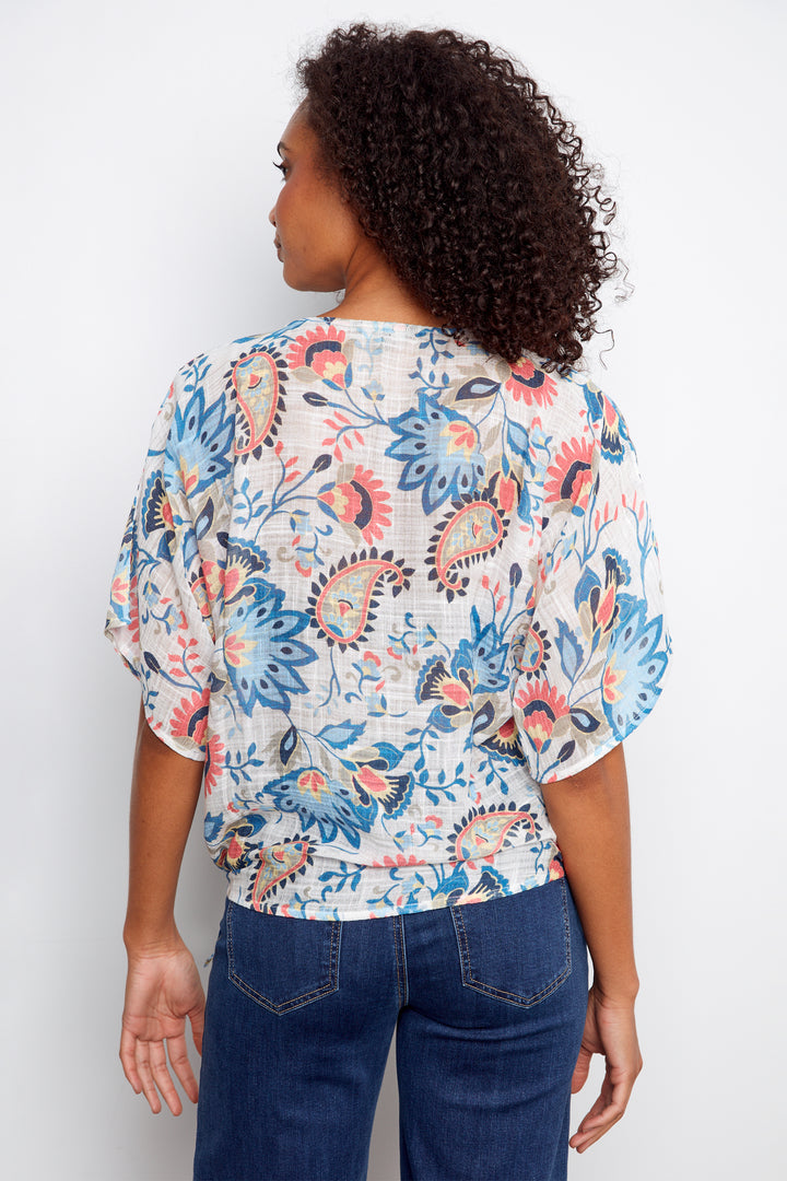 FLORAL PAISLEY SIDE TIE TOP