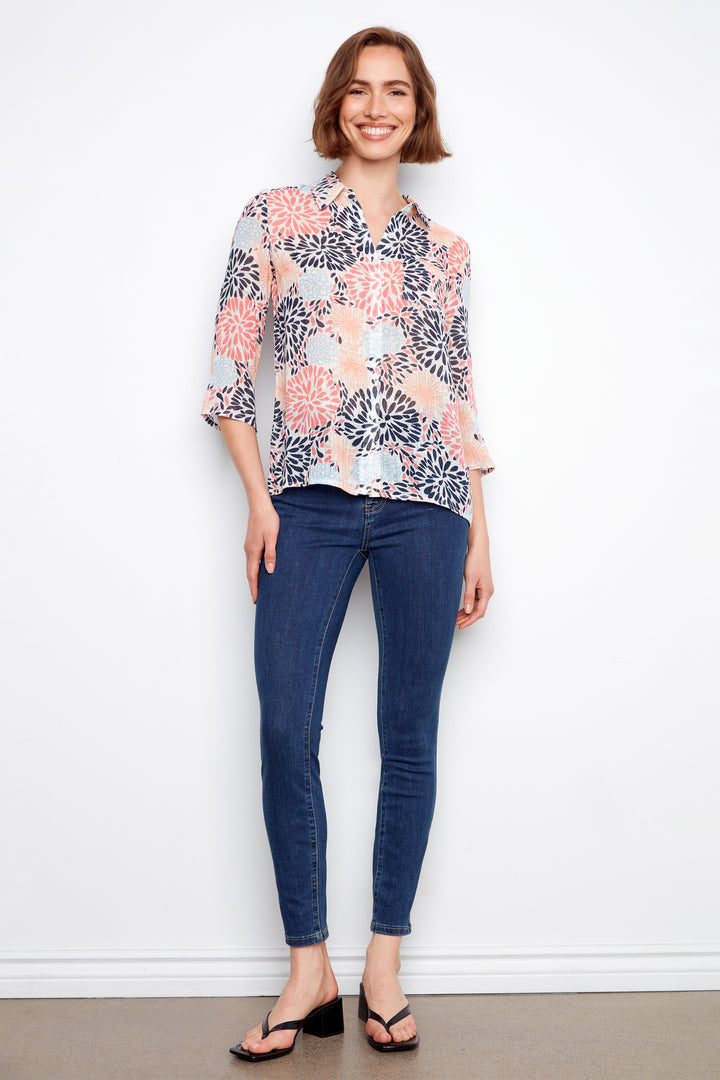 FIREWORKS FLORAL TAB SLEEVE BLOUSE