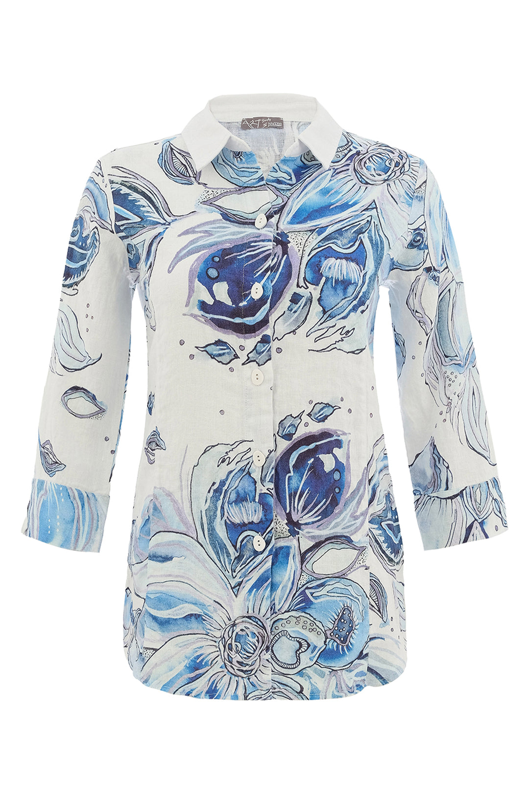 BLUE FLOWERS LINEN SHIRT