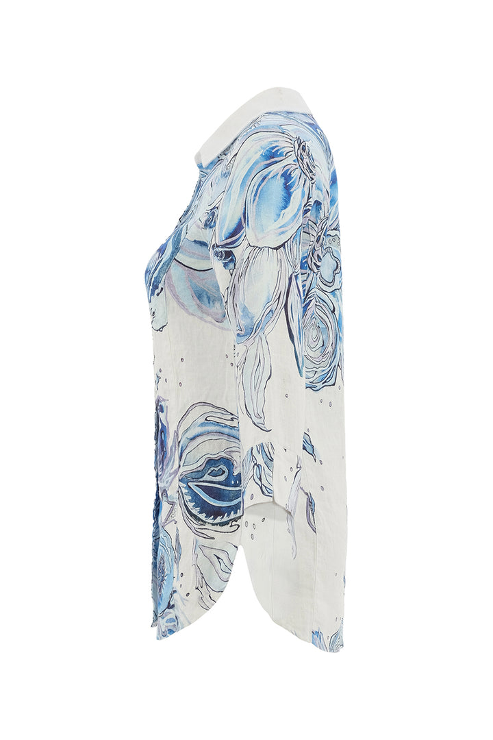 BLUE FLOWERS LINEN SHIRT