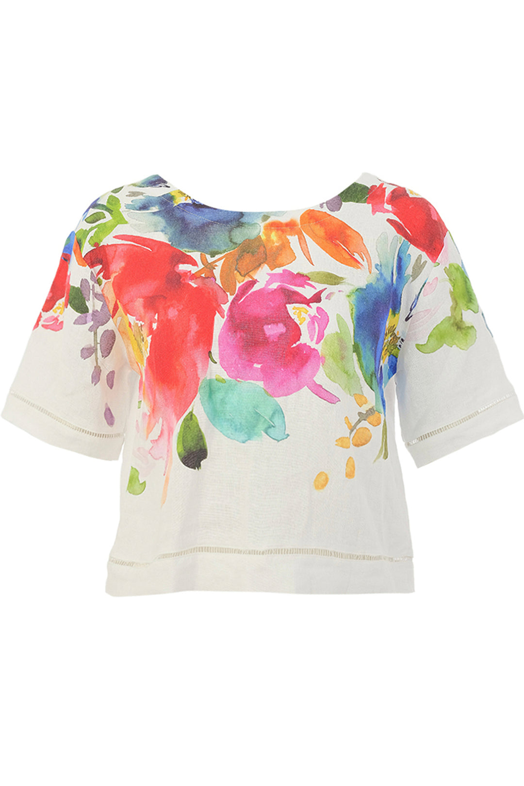 SPRING DELIGHT LINEN SS BUTTON BACK TOP