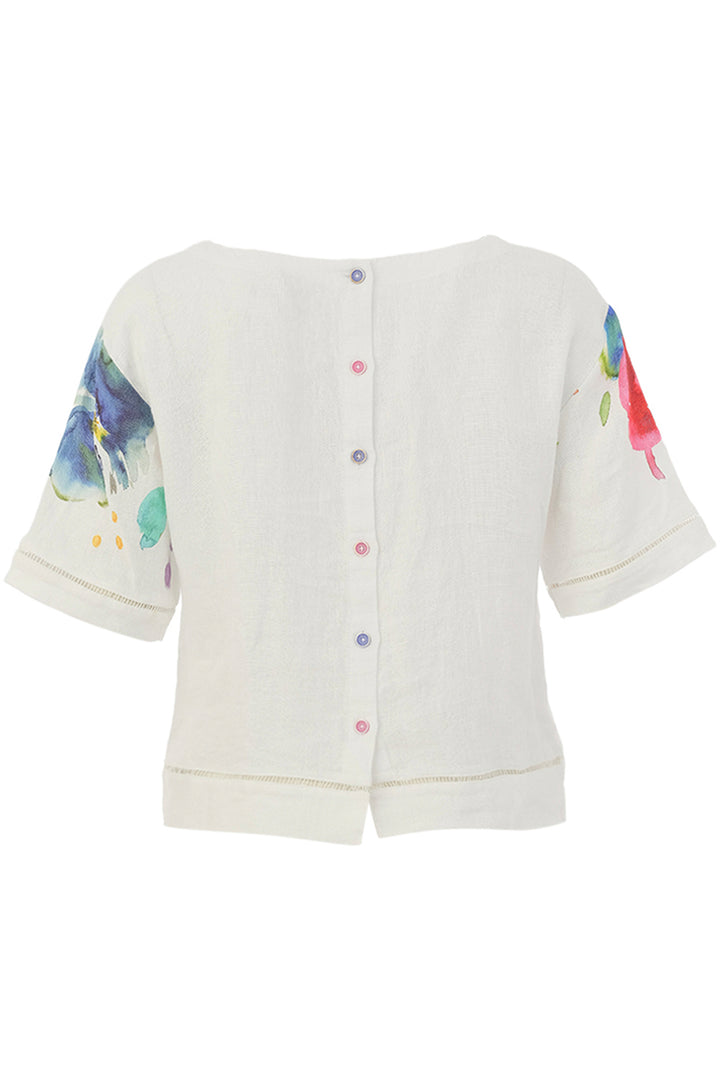 SPRING DELIGHT LINEN SS BUTTON BACK TOP