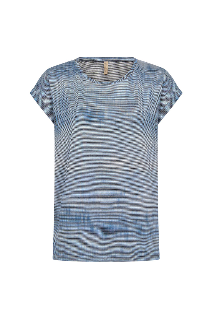 Blue patterned t-shirt on a white background