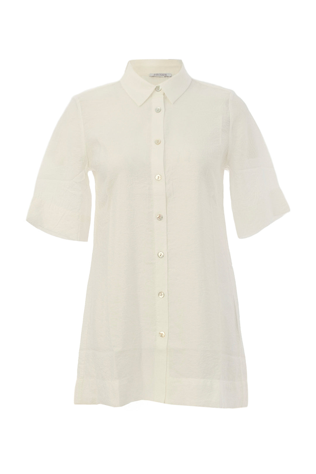 White tunic blouse shirt with short sleeves on a white background