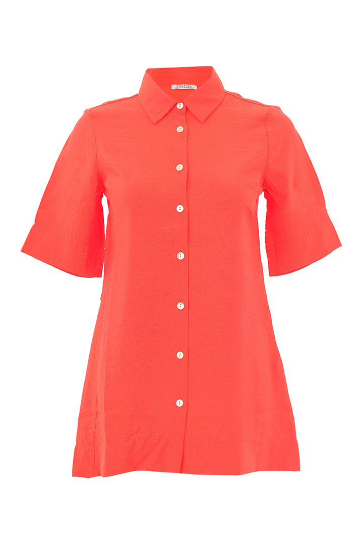 red-colored shirt with short sleeves on a white background