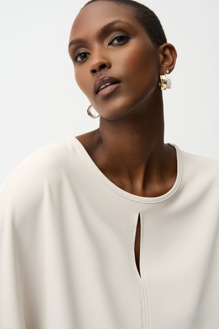 WOVEN TWILL KEYHOLE PONCHO TOP