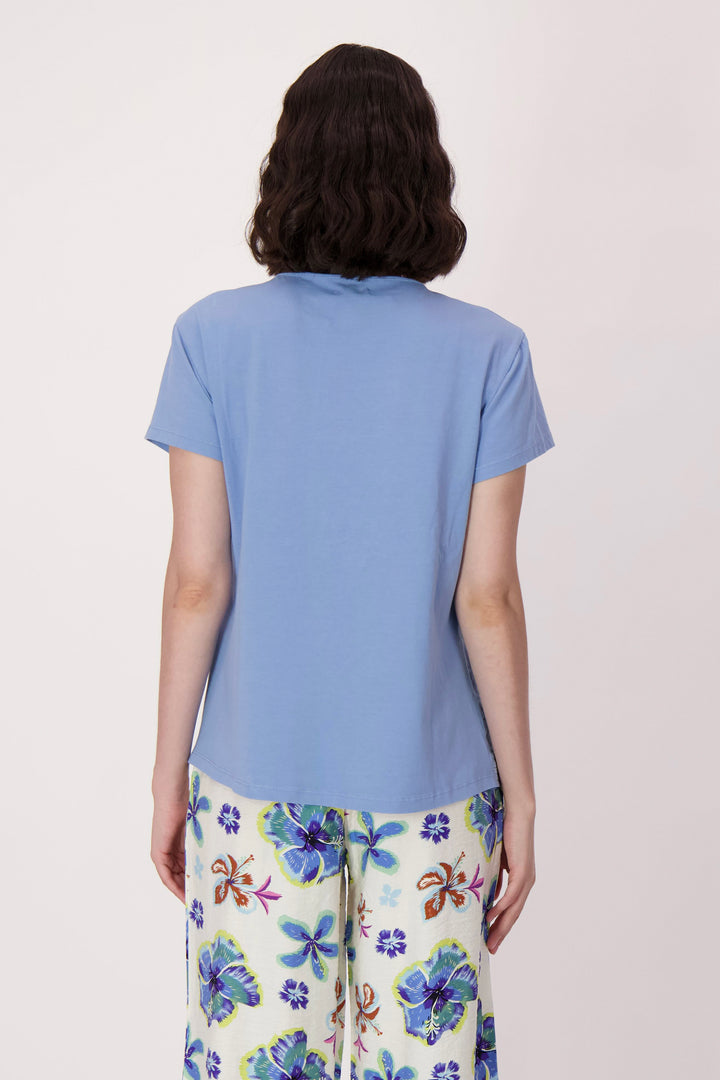 FLOWER APPLIQUE JERSEY BACK TEE