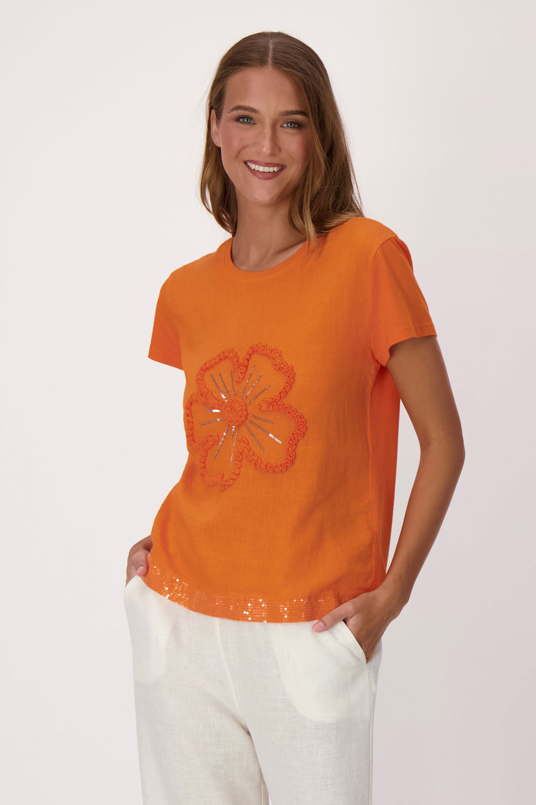 FLOWER APPLIQUE JERSEY BACK TEE