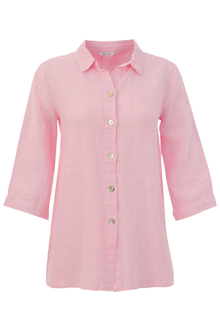 Pink button-up shirt on a white background
