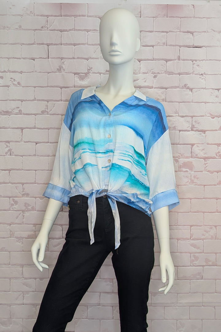 SEASCAPE TIE FRONT BLOUSE