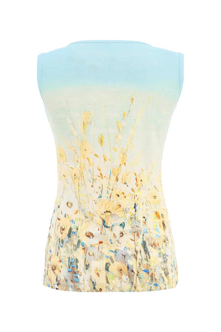 SHORELINE FLOWERS SLEEVELESS BUTTON SHOULDER TOP