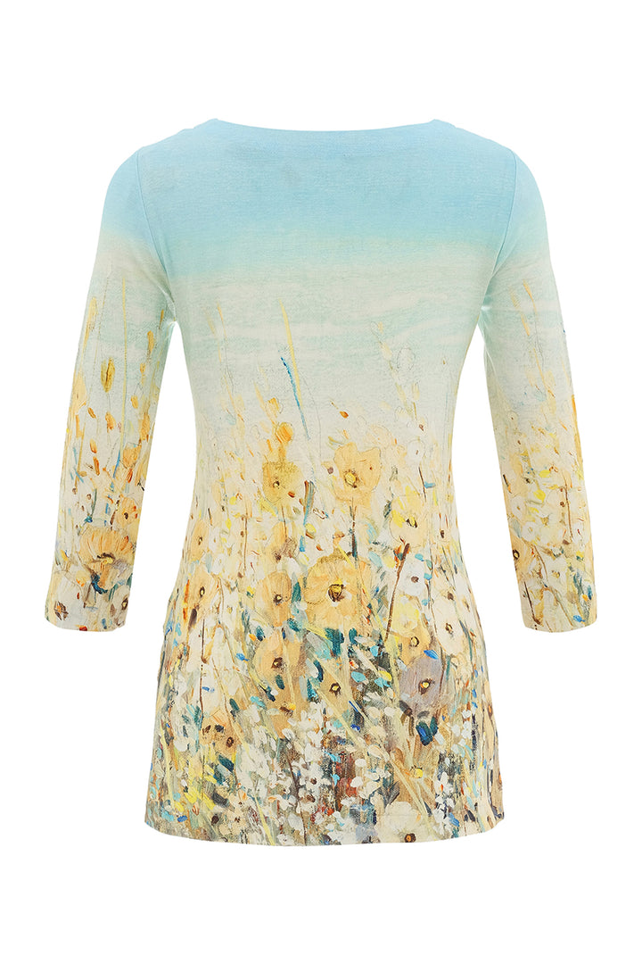 SHORELINE FLOWERS 3/4 SLEEVE TUNIC WITH BUTTON HEM DETAIL