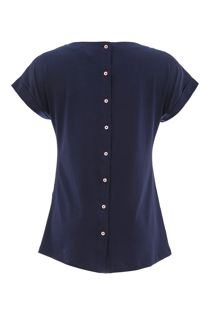 INTERLACED CAP SLEEVE BUTTON BACK TOP
