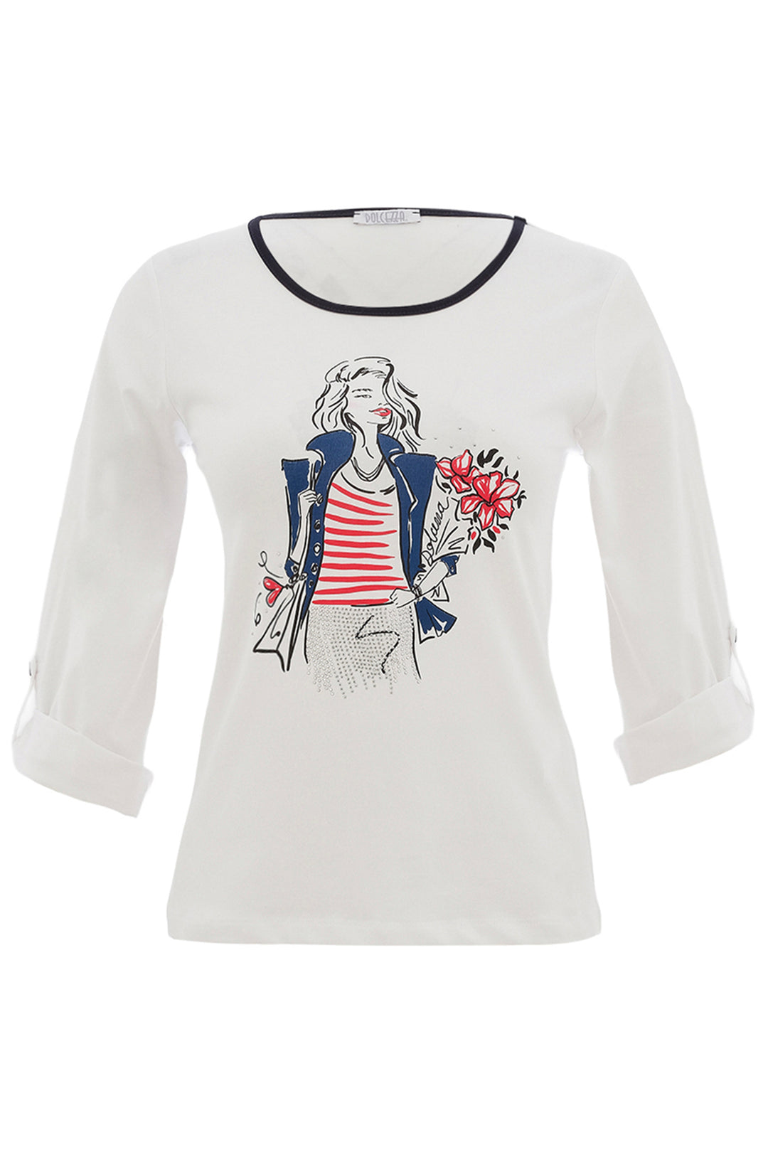 WHITE TAB SLEEVE TEE WITH GIRL