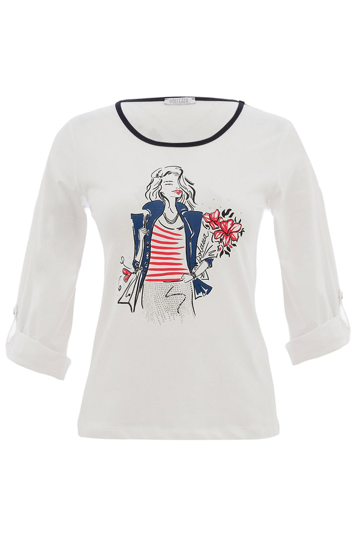 WHITE TAB SLEEVE TEE WITH GIRL