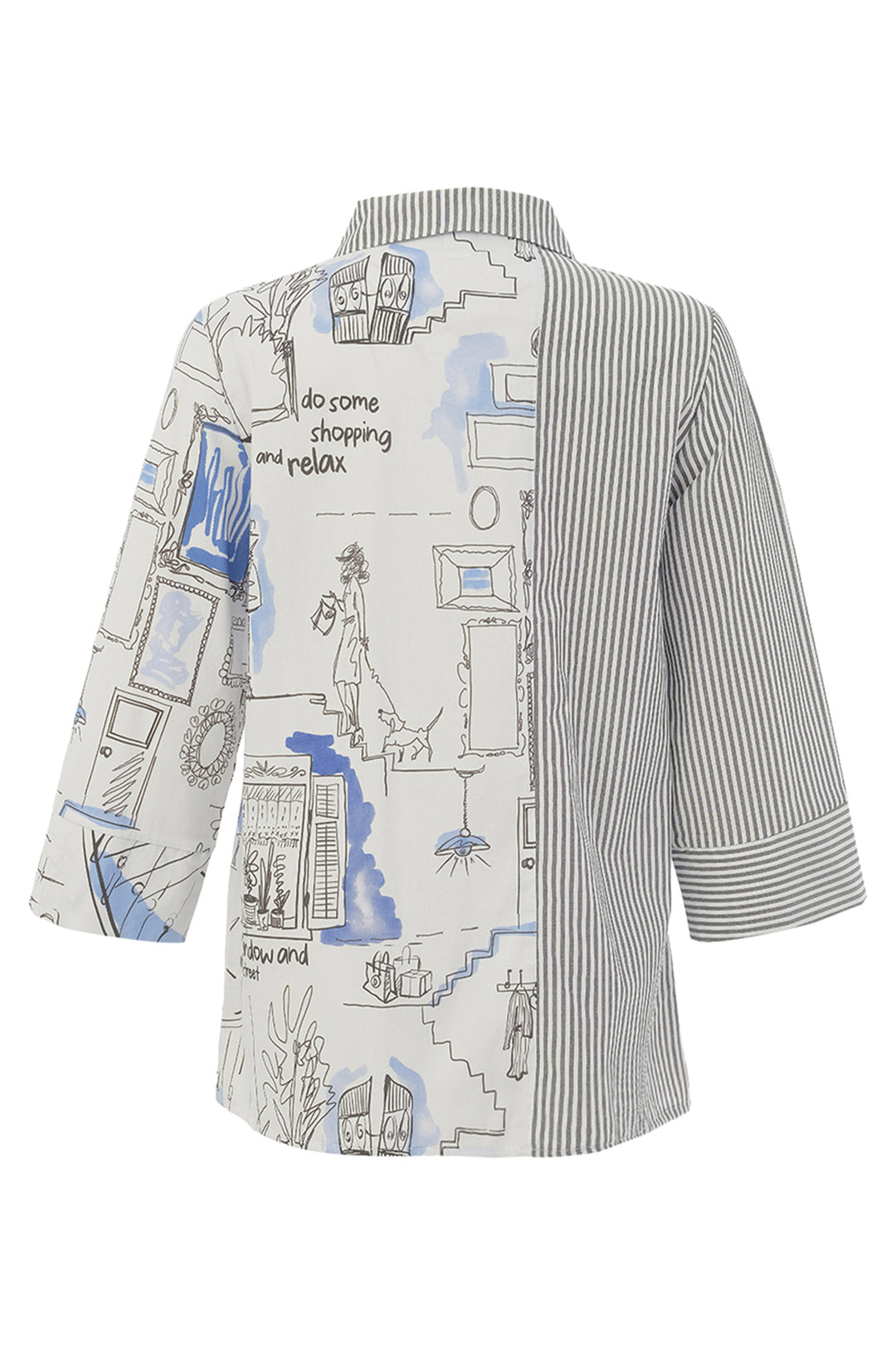 STRIPE &amp; ILLUSTRATIVE PRINT BLOUSE