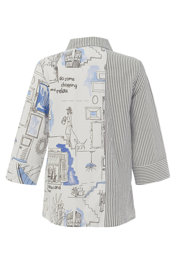 STRIPE &amp; ILLUSTRATIVE PRINT BLOUSE