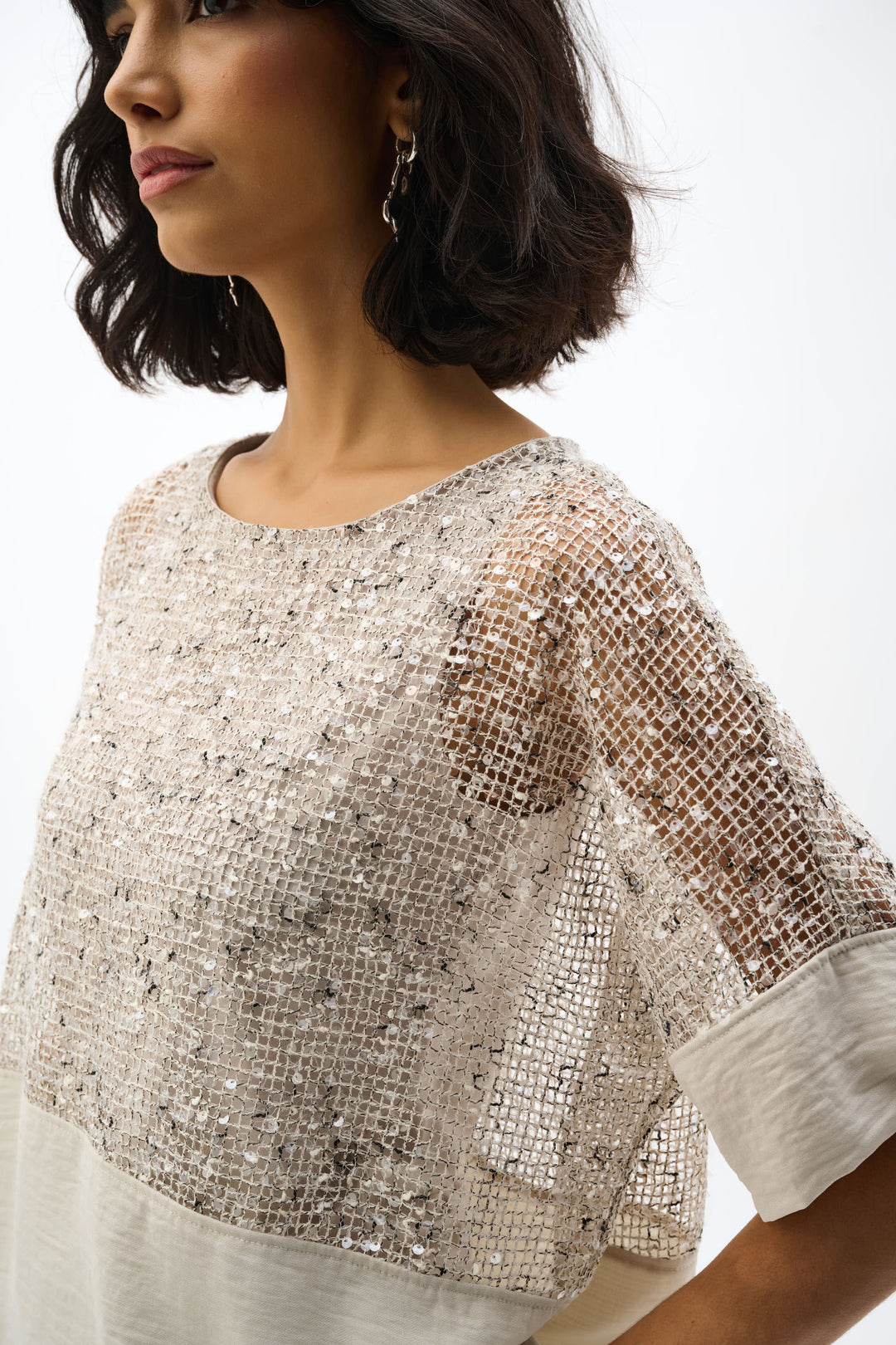 SEQUIN MESH & GAUZE TOP