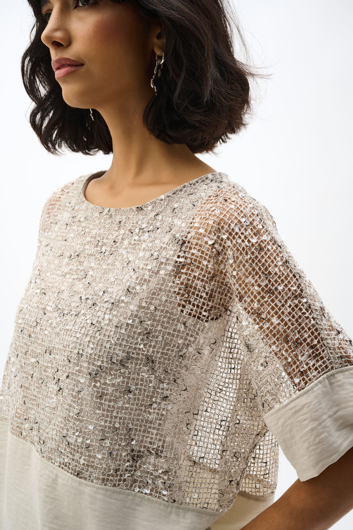 SEQUIN MESH & GAUZE TOP