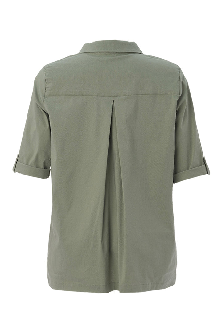 TAB SLEEVE DRAWSTRING HEM BLOUSE