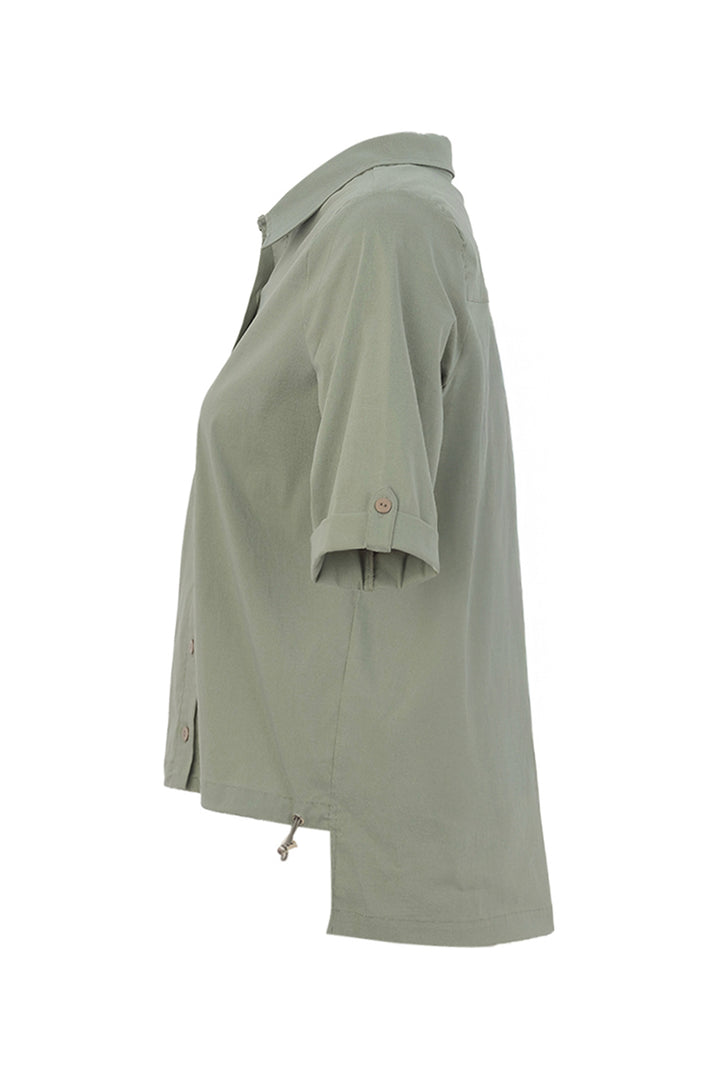 TAB SLEEVE DRAWSTRING HEM BLOUSE