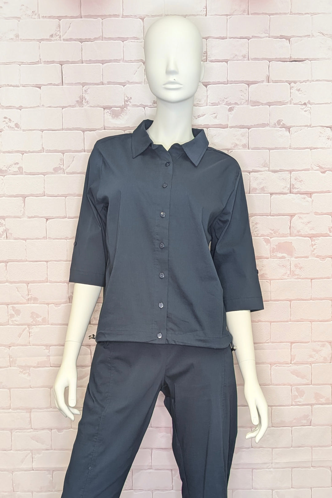 TAB SLEEVE DRAWSTRING HEM BLOUSE