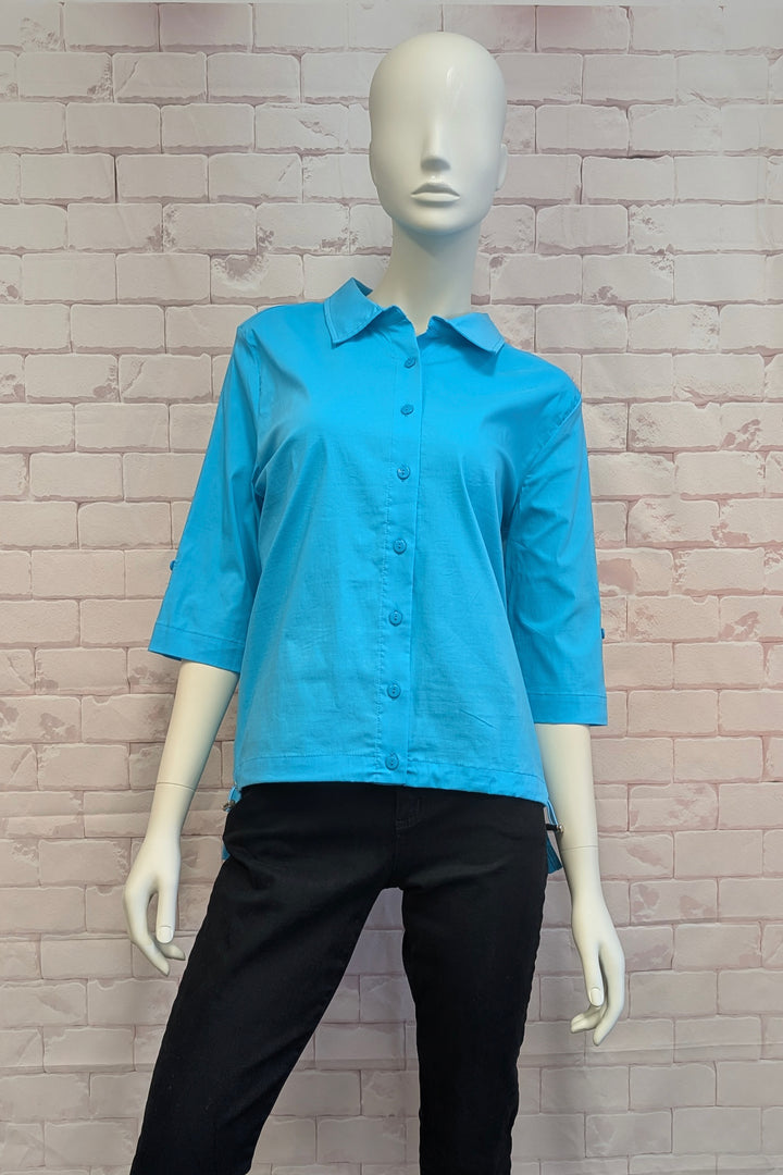 TAB SLEEVE DRAWSTRING HEM BLOUSE