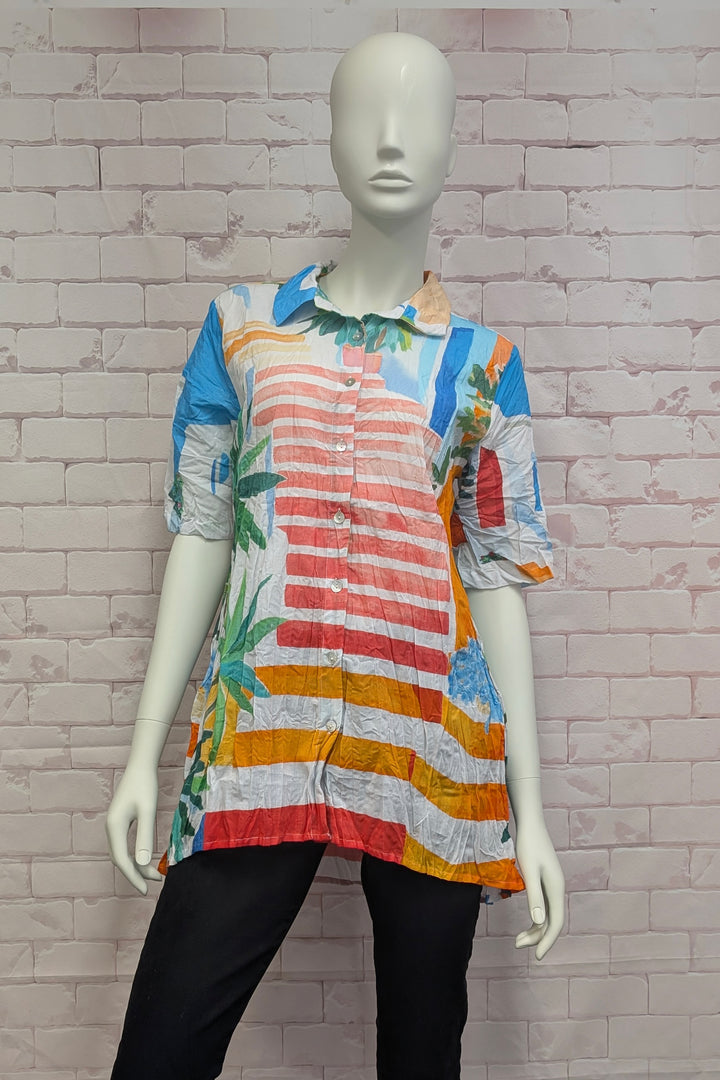 POTS ON THE STAIRS CRINKLE HI LO BLOUSE