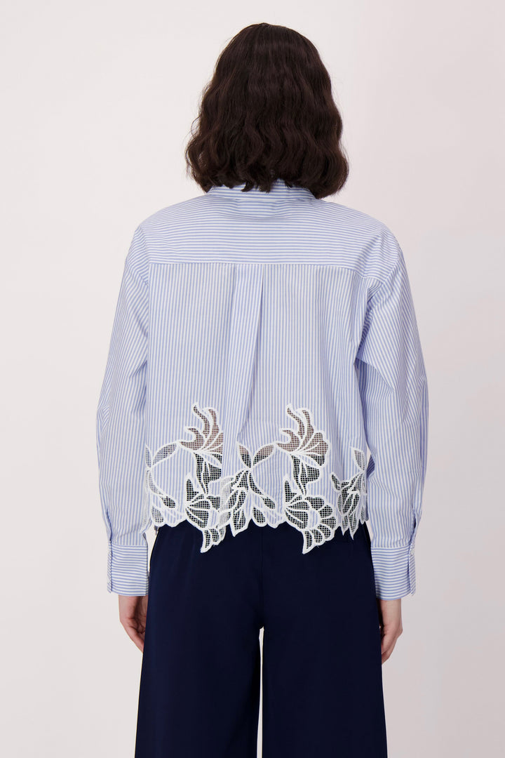 EMBROIDERED HEM STRIPE SHIRT