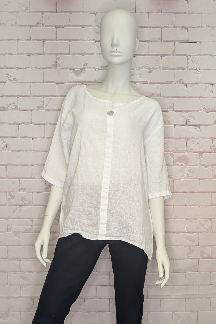 LINEN SPLIT NECK BUTTON TOP