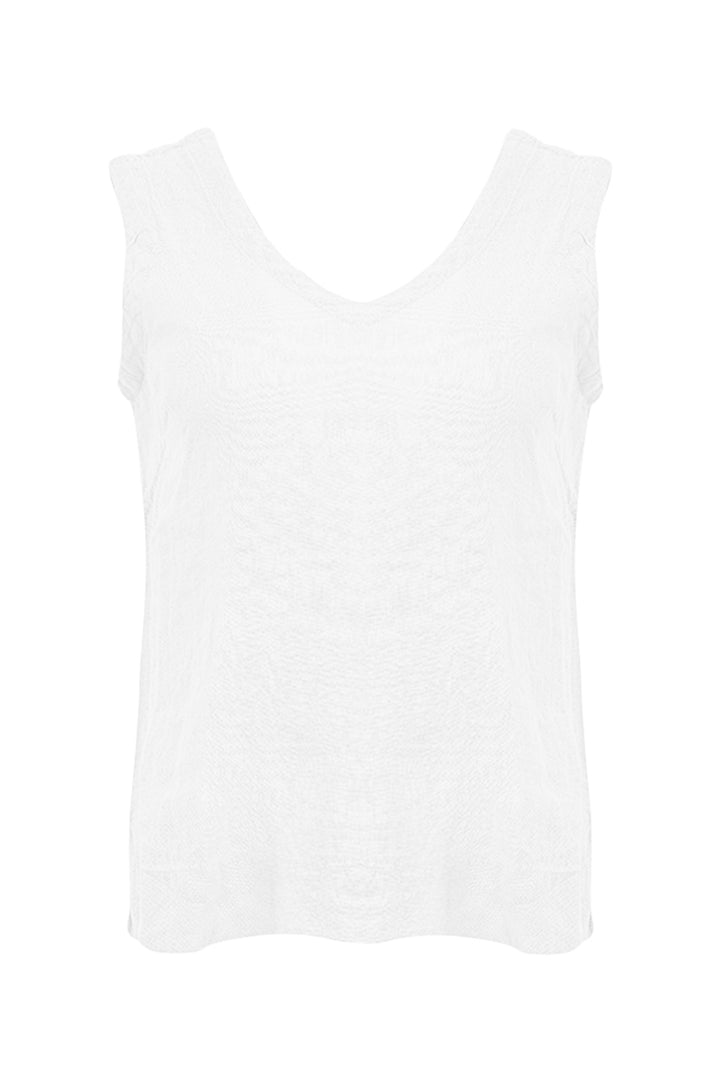 White sleeveless top on a white background